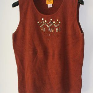 Brown Sleeveless Sweater w/Sequin Detail